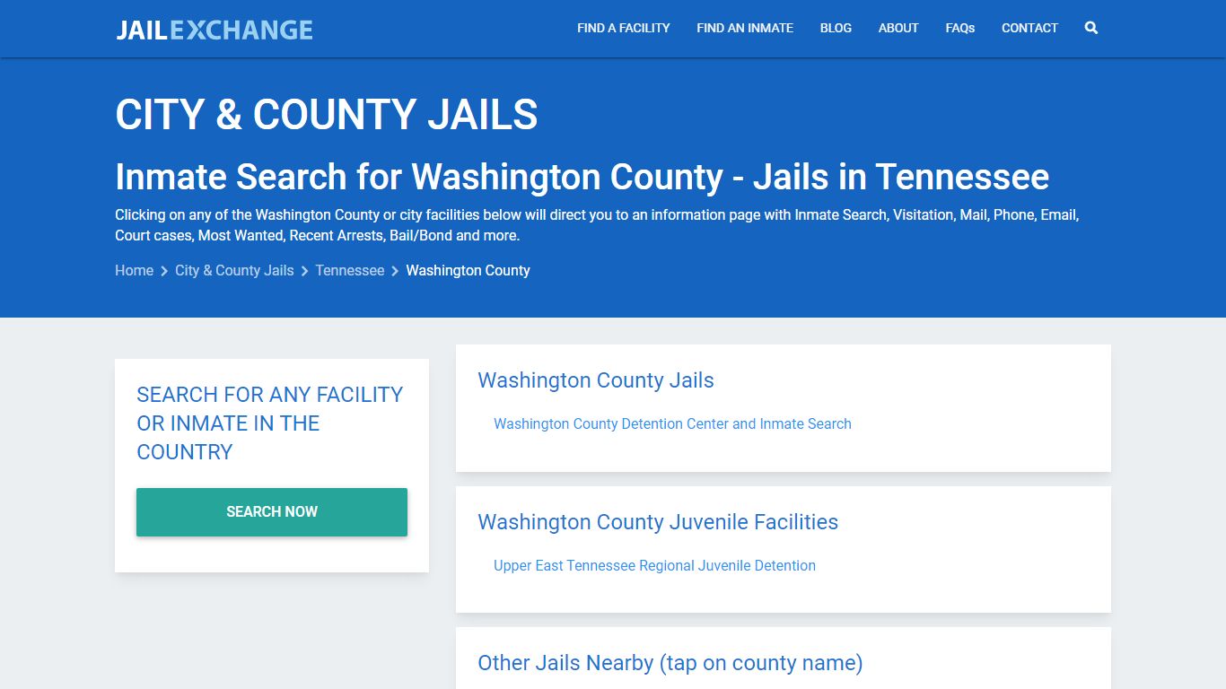 Inmate Search for Washington County | Jails in Tennessee - Jail Exchange